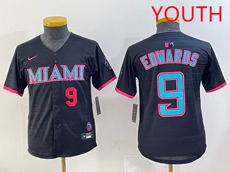 Youth 2025 Miami Marlins #9 Edwards Black Joint Name Nike MLB Jersey style 5